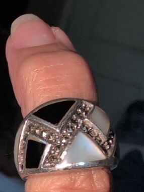 Silver Ring with Black and White Inlay